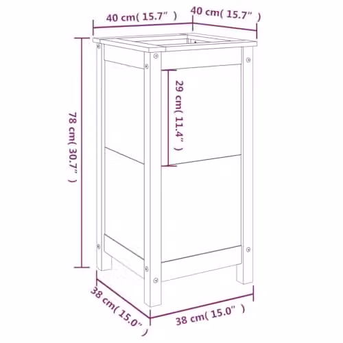 vidaXL Garden Planter Tub in Brown Solid Wood, W/D/H: 40 x 40 x 78 cm – 3