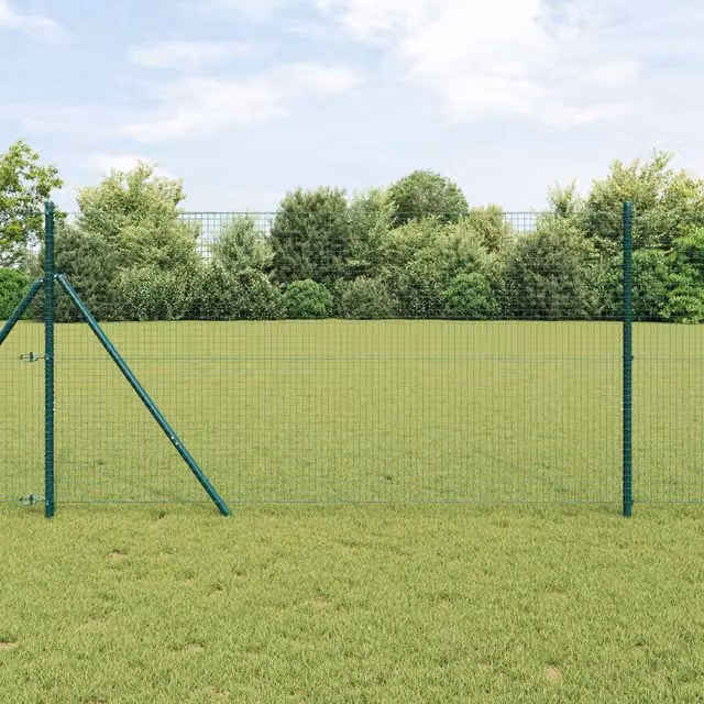 Berkfield Home Green Steel Welded Wire Fence with 13 Posts, 1.2 x 50 m – 1