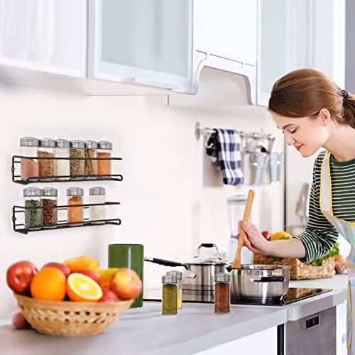 joeji's Kitchen 2-Tier Wall Mounted Spice Rack for Inside Cupboards, Black – 4