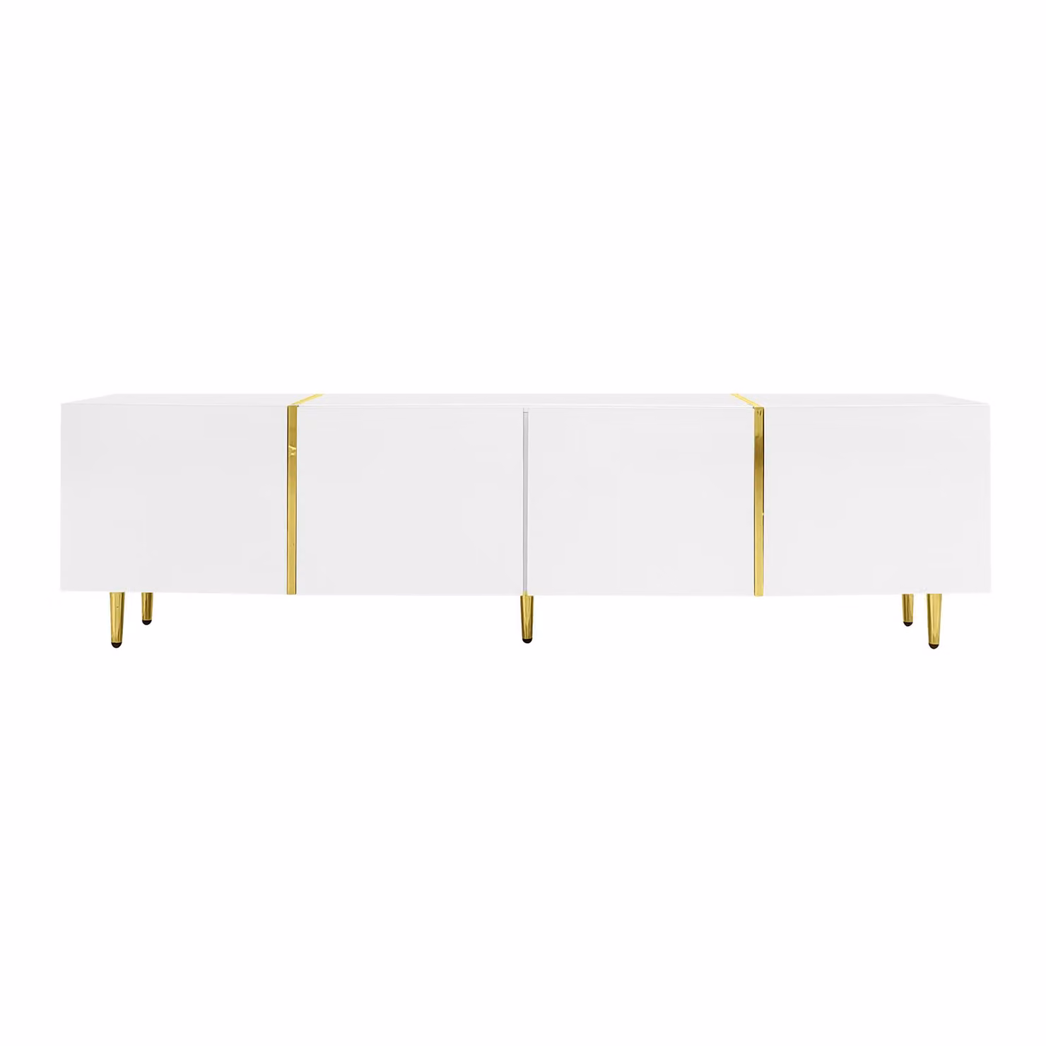 Aosom UK High-Gloss White and Gold MDF TV Cabinet with 4 Soft-Close Hinged Doors and Internal Shelves, W: 170 cm, D: 35 cm, H: 46 cm – 2