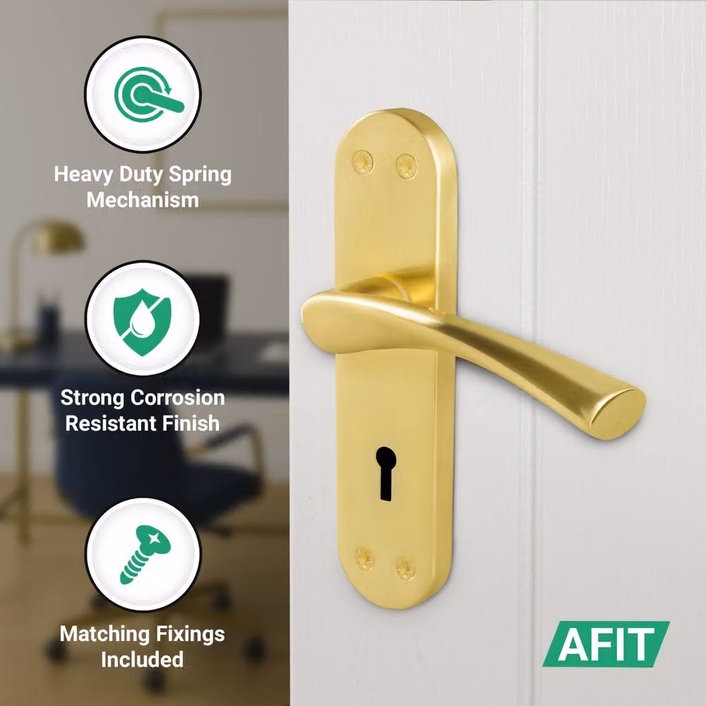 AFIT Satin Brass Twist Handle Sashlock Escutcheon and Hinges Set in Gold, W/D/H: 15 x 15 x 1.5 cm – 2