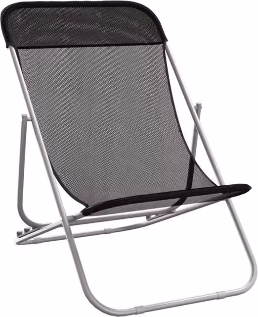 Berkfield Home Beautiful Set of 2 Black Folding Beach Chairs with Textilene Fabric and Powder-Coated Steel Frame – 1