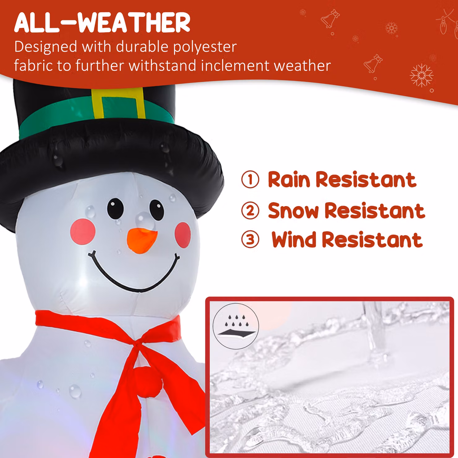 Outsunny 8ft White Inflatable Snowman Christmas Decoration with Dynamic Disco and LED Lights – 6