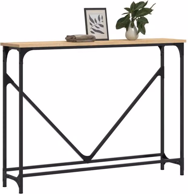 Berkfield Home Decorative Console Table in Sonoma Oak and Brown, W/D/H: 102 x 22.5 x 75 cm