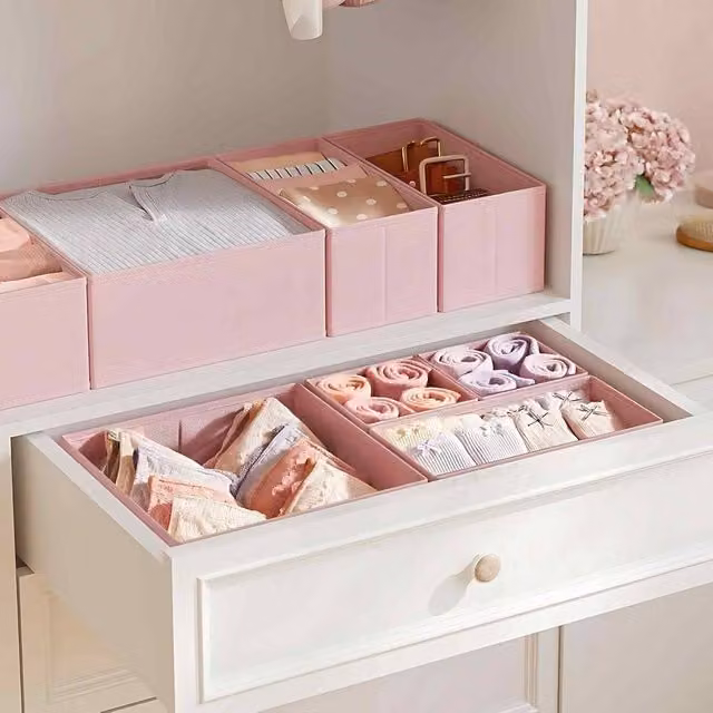 The Bazaarist Set of 12 Foldable Fabric Drawer Organisers in Baby Pink – 1
