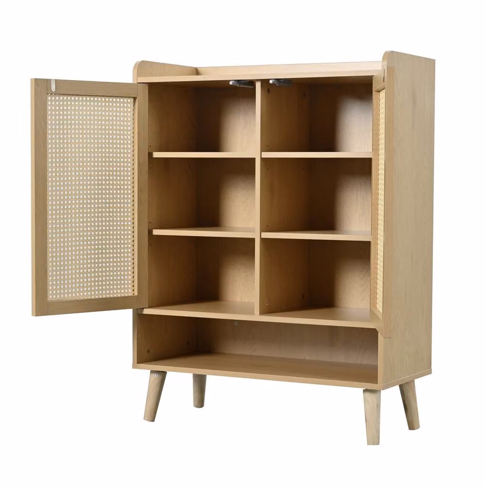 STILVORA 5-Tier Freestanding Shoe Cabinet with Rattan Hinged Doors in Light Oak – 3
