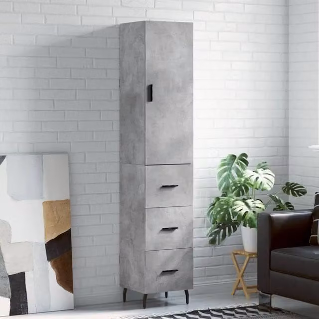 Berkfield Home Highboard in Concrete Grey, H 180 x W 34.5 x D 34 cm – 1