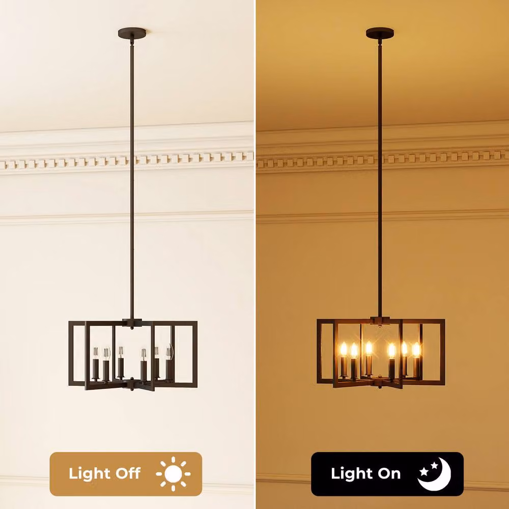 Gymax 6-Light Farmhouse Pendant Light in Black with Adjustable Height – 3