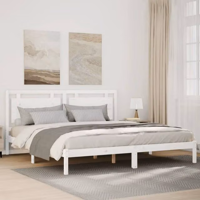 Berkfield Home Extra Long Solid Wood Bed Frame in White, W/D/H: 200 x 210 cm