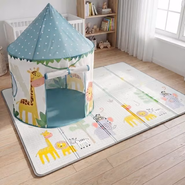 Liberty House Toys Kids Jungle Play Tent and Sensory Play Mat Set in Multicolour and Green