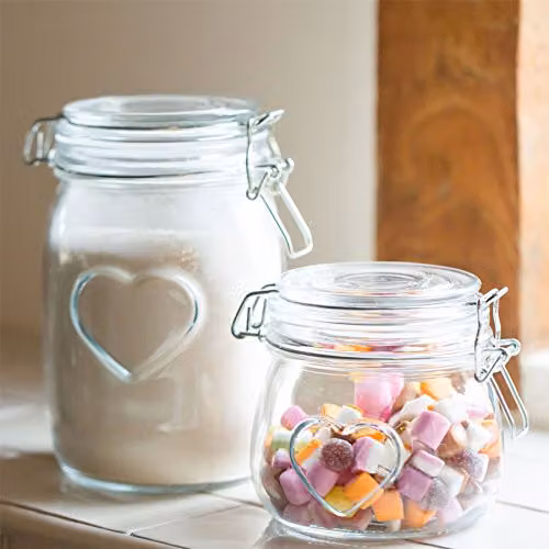 Nicola Spring Heart Shaped Glass Storage Jars with Airtight Clip Lids, 1.5 l, Pack of 3, Transparent – 3