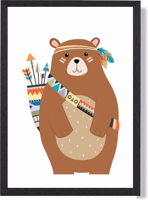 ARTZE Standing Bear Tribal Animal Framed Print, Multicolour, Black Frame