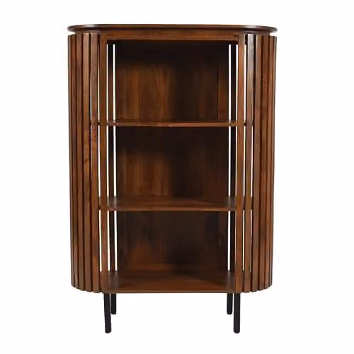 Indian Hub Slatted Medium High Mango Wood Bookcase in Brown, W: 100 cm, D: 40 cm, H: 145 cm – 1