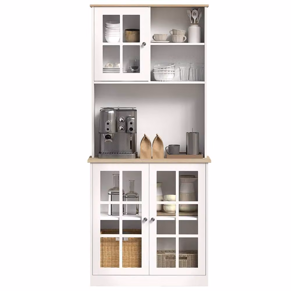 STILVORA Modern Freestanding Storage Cabinet with Glass Doors and Internal Shelves in Matt White – 2