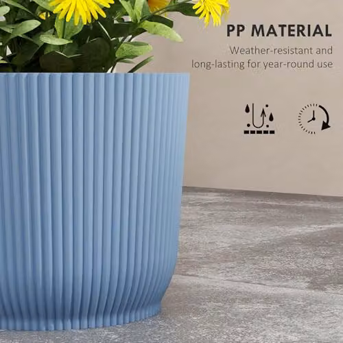 Outsunny Set of 2 Blue Plastic Round Plant Pots and Planters for Indoor and Outdoor Garden Use, Diameter: 22 cm – 4