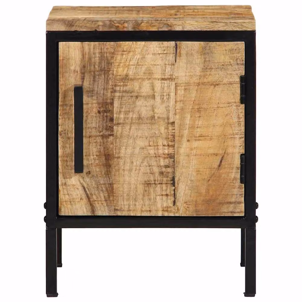 Berkfield Home Industrial Mango Wood Bedside Cabinet in Brown and Black, W/D/H: 30 x 30 x 40 cm – 3