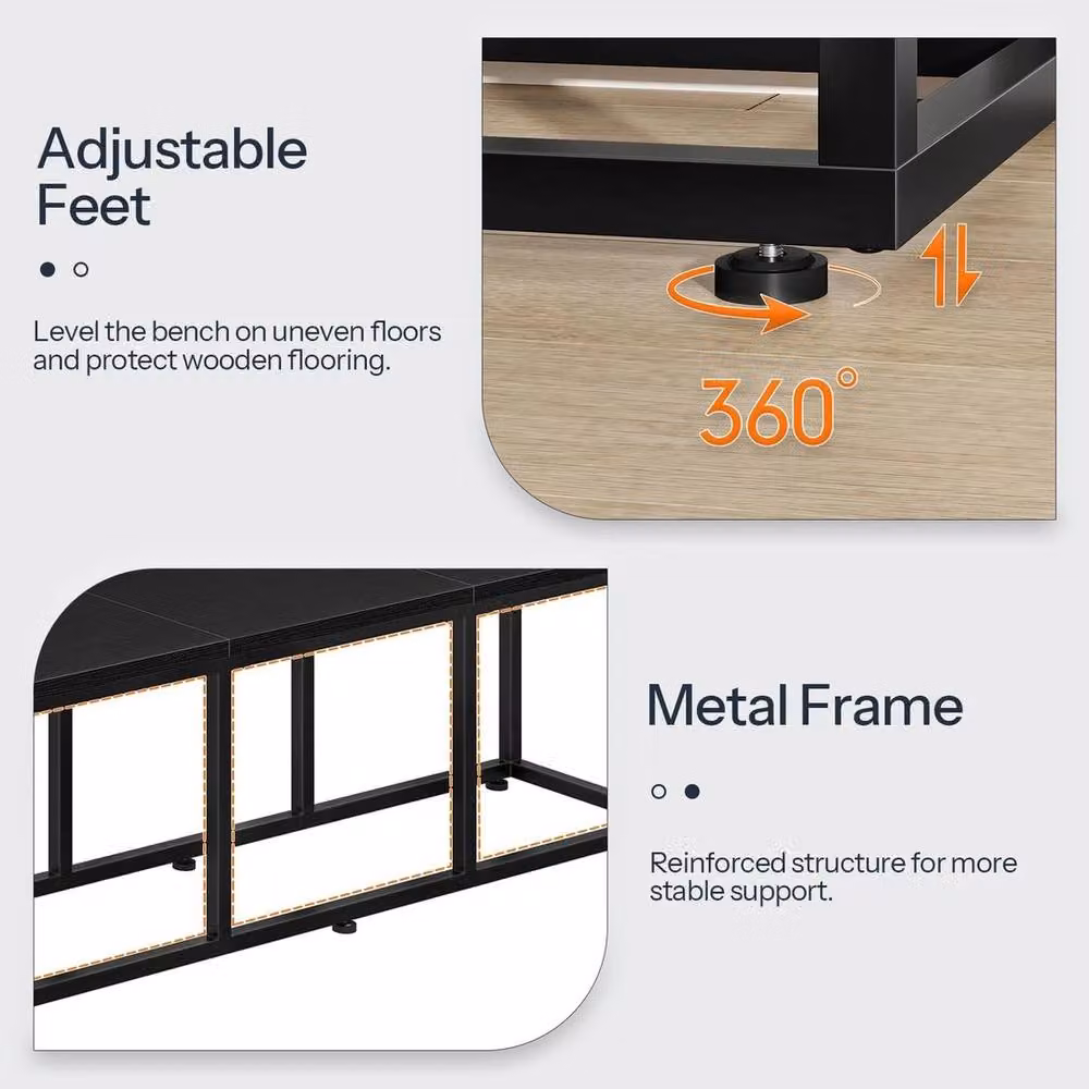FORGEVIO Industrial Dining Bench in Black, W/D/H: 120 x 30 x 46 cm – 5