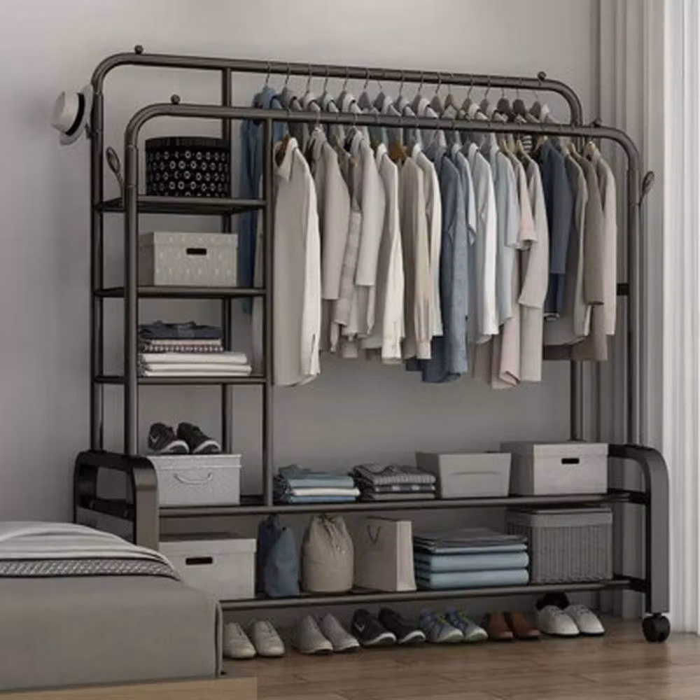 NESTLUNE Heavy Duty Double Rail Garment Rack in Black, W/D/H: 100 x 100 cm – 3