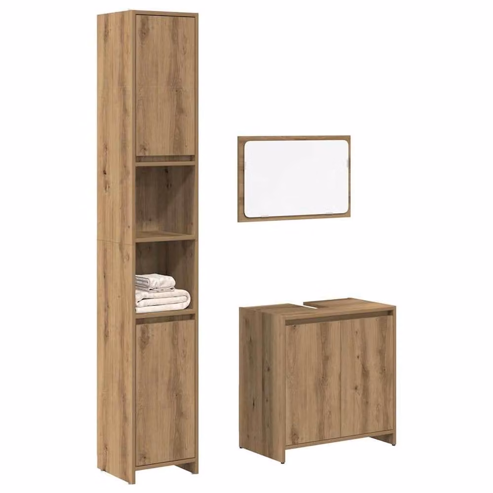 Berkfield Home 3 Piece Modern Bathroom Furniture Set in Artisan Oak, including Vanity Unit, Tall Cabinet and Mirror Cabinet – 2