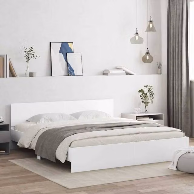 Berkfield Home Wall-mounted Bed Frame in White, Engineered Wood, W: 137 cm x L: 190 cm – 1