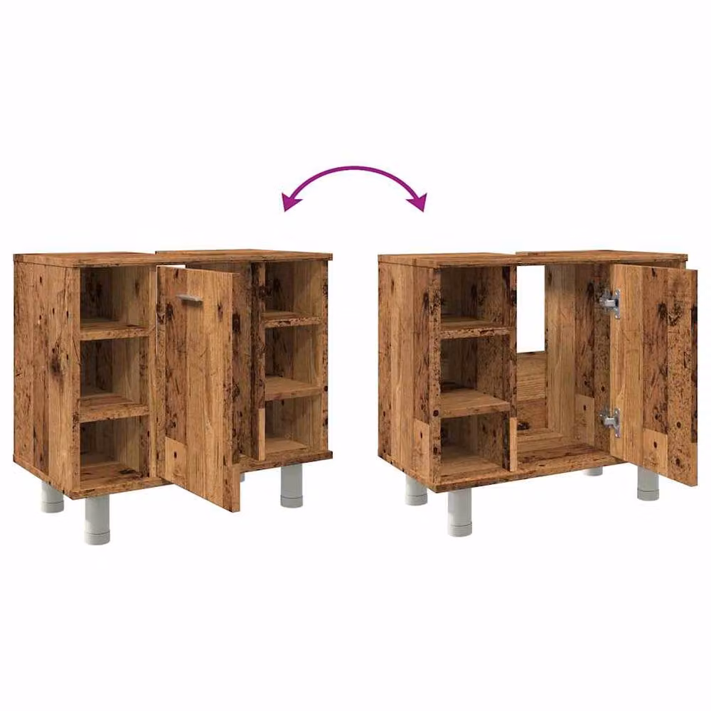 Berkfield Home Rustic Brown Bathroom Cabinet in Old Wood, W/D/H: 60 x 32 x 53.5 cm – 5