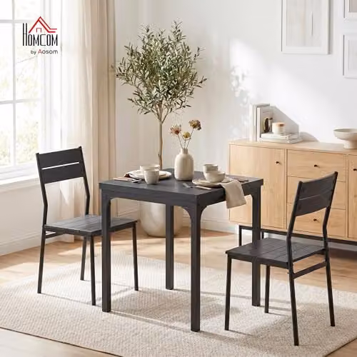 HOMCOM 3 Piece Compact Dining Set with Square Table and 2 Chairs in Black Industrial Style, W/D/H: 60 x 60 x 76 cm – 2