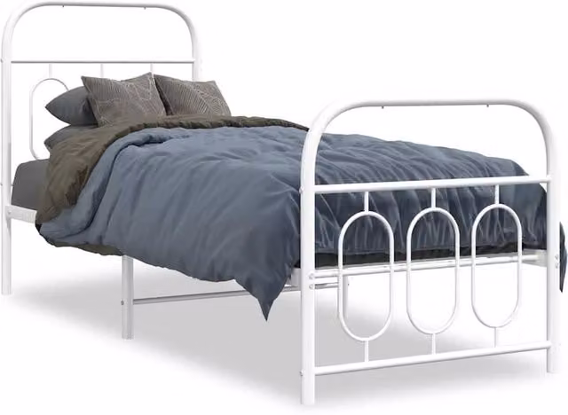 Berkfield Home Metal Bed Frame with Footboard, White, W: 75 cm, L: 190 cm