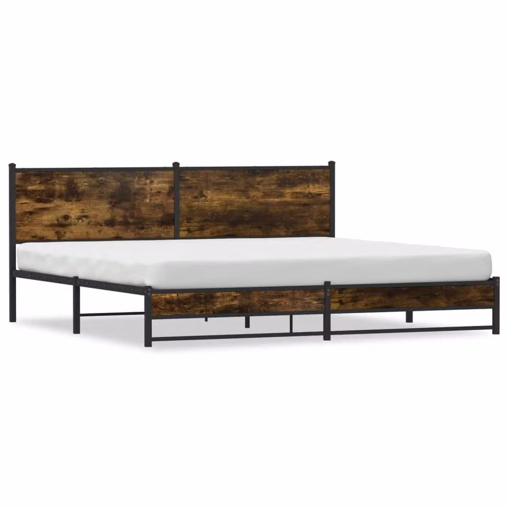 Berkfield Home Metal Bed Frame in Smoked Oak Brown, 200 x 200 cm – 2