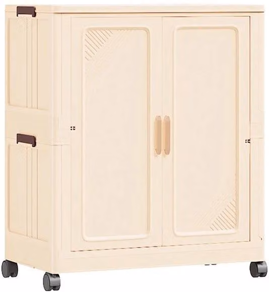 FORGEVIO Beige Plastic Wardrobe Storage Cabinet with Wheels and Hanging Rod – 1