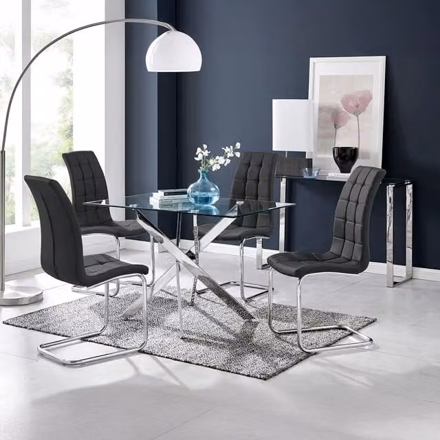 FurnitureboxUK Leonardo Dining Table and Four Murano Chairs Set in Black