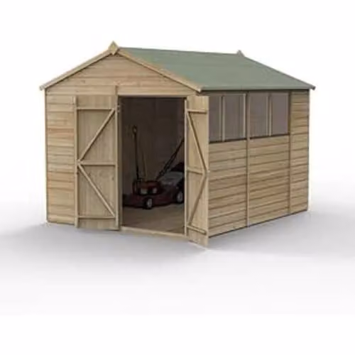 Forest Garden Brown Wooden Apex Gable Shed with 4 Windows and 2 Doors
