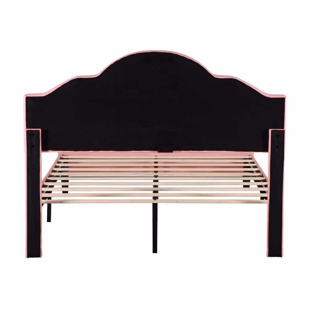 BTM Pink and Beige Upholstered Single Bed with Faux Leather Finish, W/D/H: 90 x 200 cm – 2