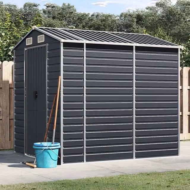 Berkfield Home Pent Garden Shed in Anthracite and Black Galvanised Steel, W: 191 cm, D: 215 cm, H: 198 cm – 1