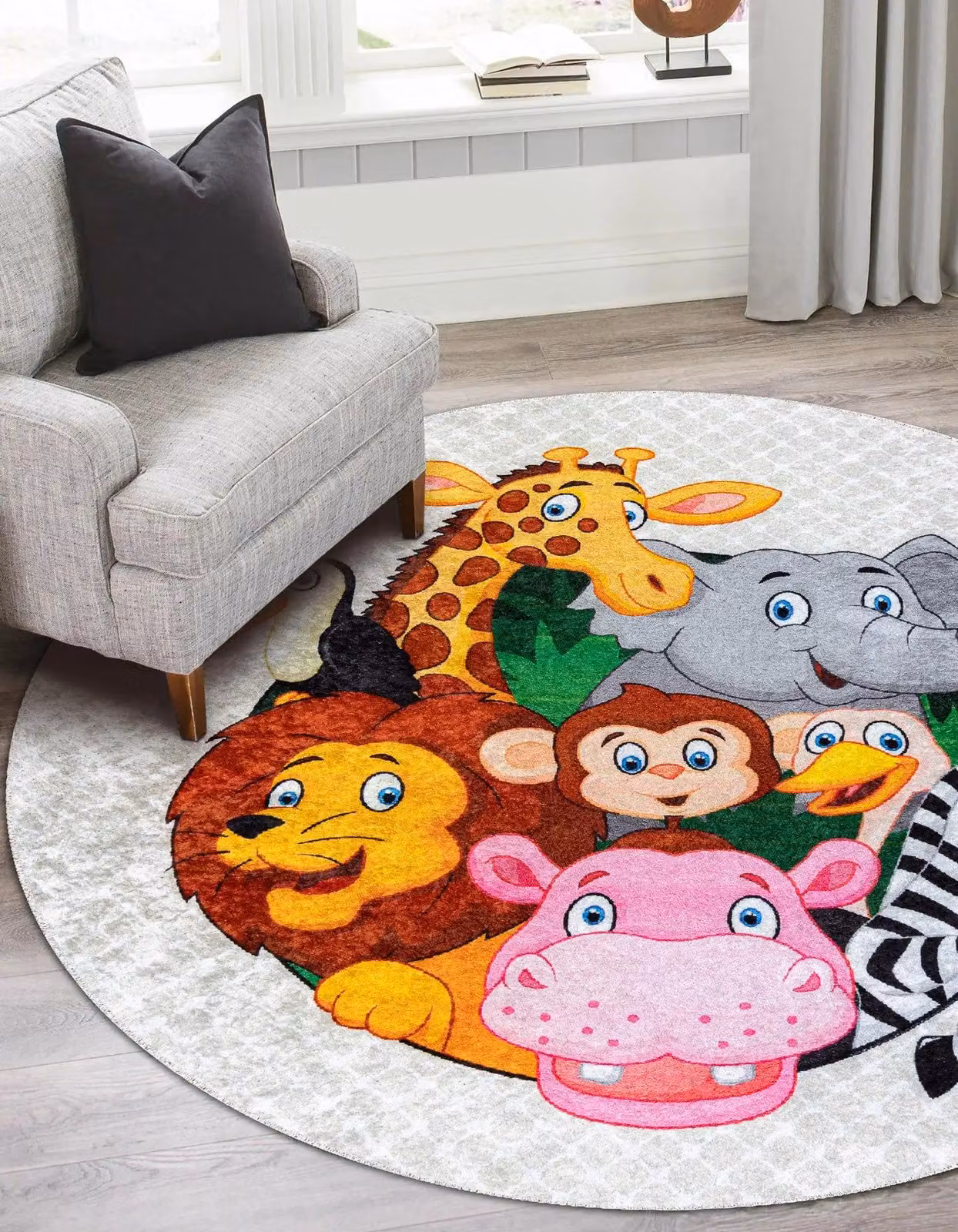 RugsX Junior Round Kids Motif Rug in Grey and Multicolour, Diameter: 160 cm – 2
