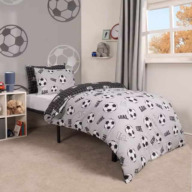 OHS Grey Football Duvet Cover Bedding Set for Children, 90 x 200 cm