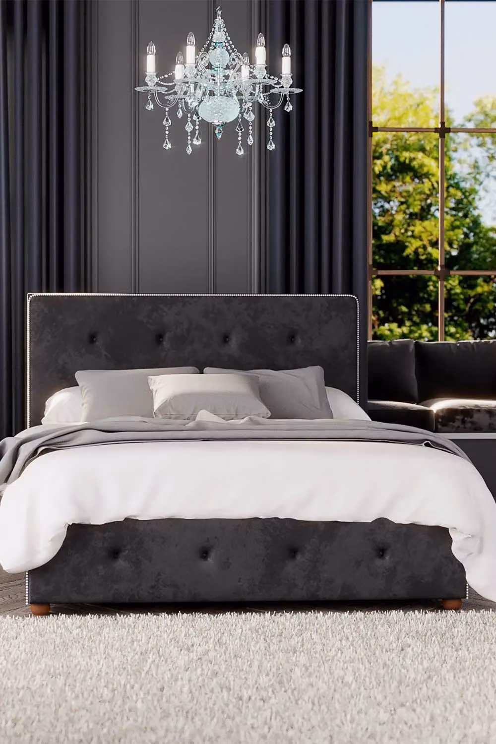 Laurence Llewelyn-Bowen Hesper Ottoman Storage Bed in Black Mirazzi Velvet Fabric, Double W/D/H: 140 x 200 cm – 2