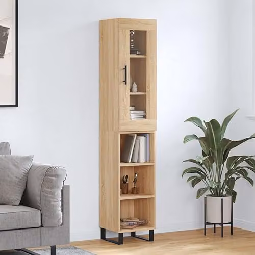 vidaXL Highboard in Brown Sonoma Oak with Glass Doors and Internal Shelves, W/D/H: 34.5 x 34.0 x 180.0 cm – 2