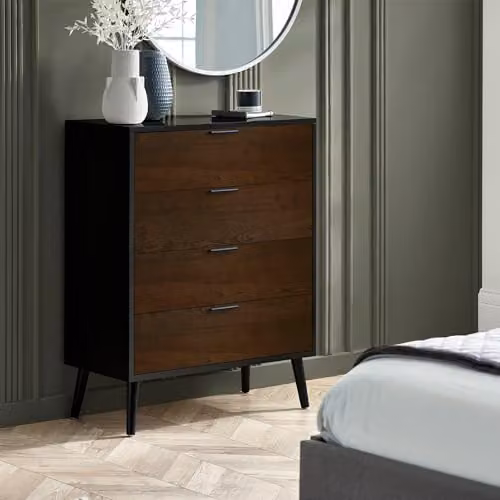 Julian Bowen Alba 4 Drawer Chest in Walnut and Black with Soft Close Drawers, W: 100.5 cm, H: 78 cm, D: 40 cm – 2