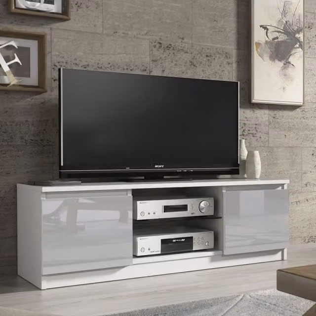Creative Furniture Modern TV Unit in White with High Gloss Grey Doors, W/D/H: 120 x 38 x 40 cm – 1