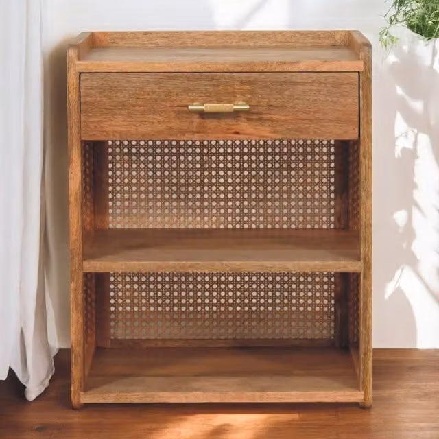 Artisan Furniture Larissa Solid Mango Wood T-Bar Open Bedside Table in Brown