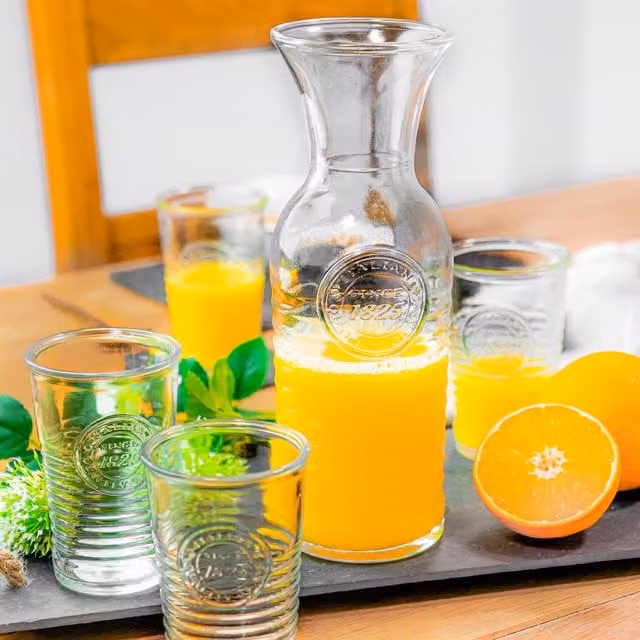 Bormioli Rocco Officina 1825 7 Piece Carafe and Glasses Set, Clear and Yellow