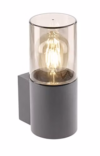 CGC Lighting Bluebell Modern Cylinder Outdoor Wall Light in Dark Grey with Smokey Glass Diffuser H 22 cm x W 12 cm x D 12 cm – 2