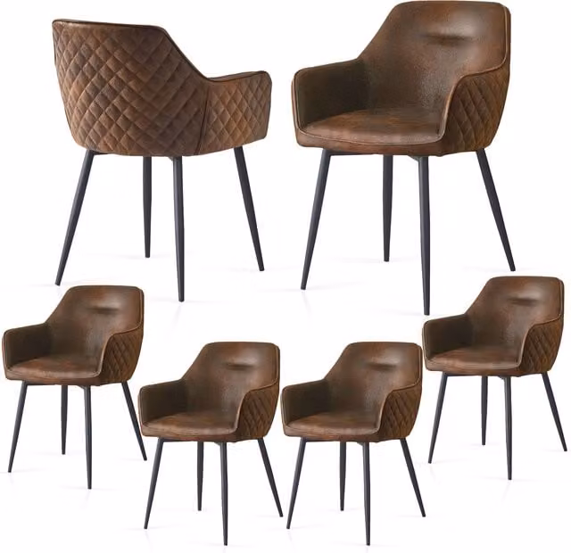 SONARA Set of 6 Modern Faux Suede Dining Chairs with X-Cross Metal Legs in Brown – 1
