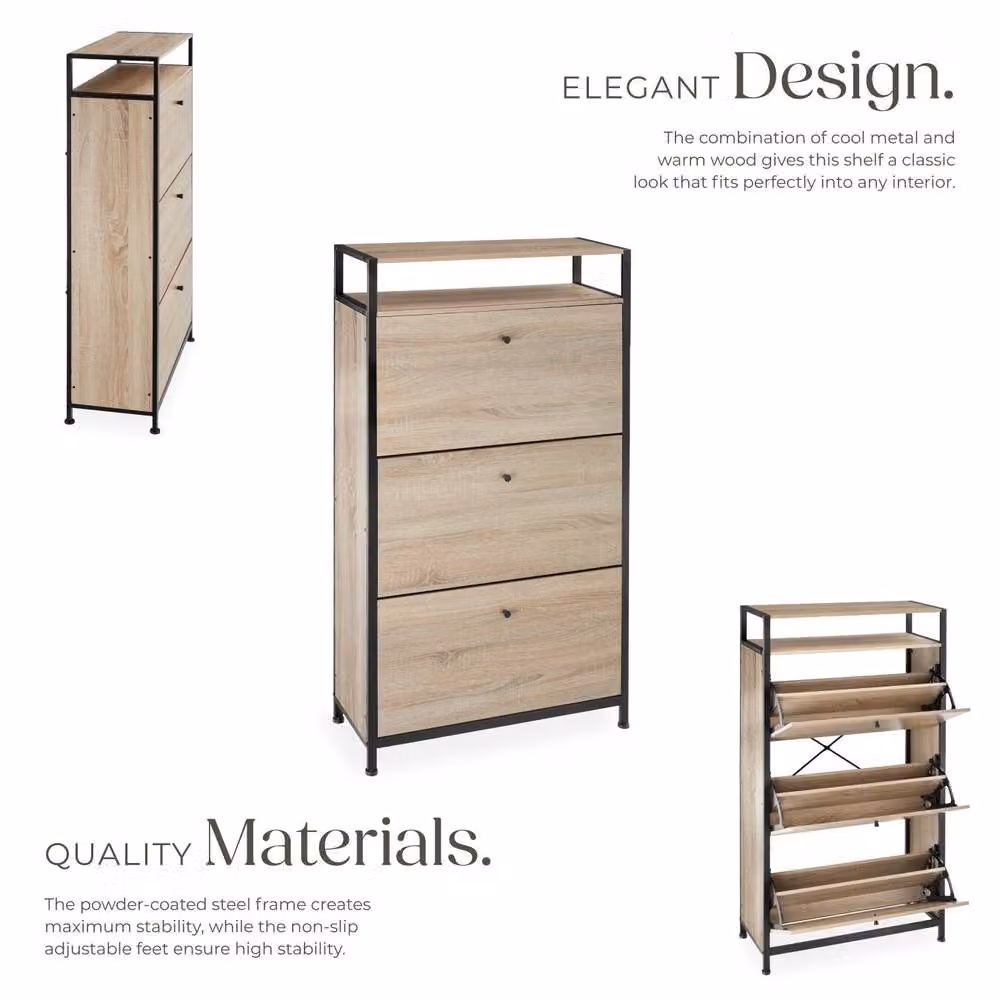 tectake Braddock Industrial Shoe Rack in Light Oak Sonoma – 3