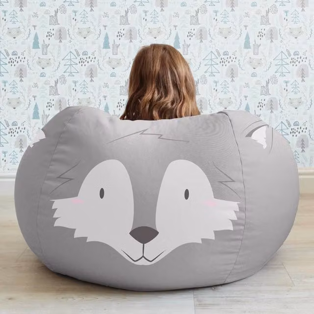 rucomfy Wolf Animal Medium Beanbag for Kids in Grey and Multicolour