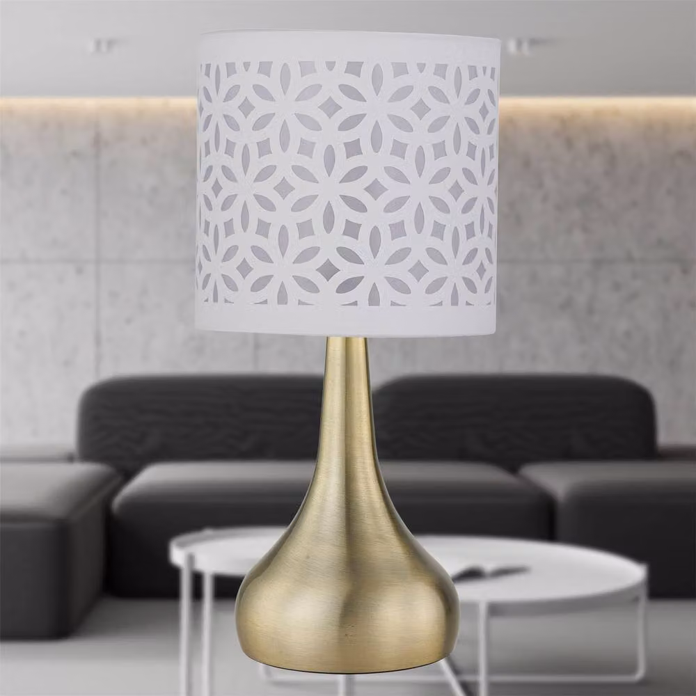 First Choice Lighting Romana Set of 2 Touch Table Lamps in Antique Brass with White Fabric Shades – 2