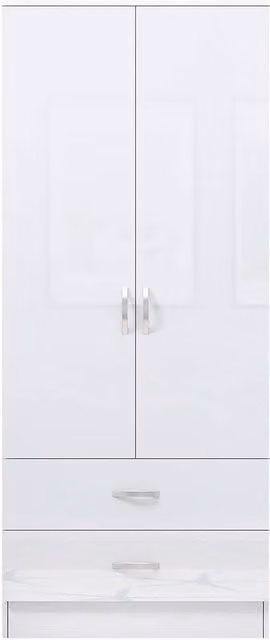 FLAVORA Modern High Gloss White Wardrobe with 2 Doors and 2 Drawers, H 180 cm x W 76 cm x D 60 cm – 1