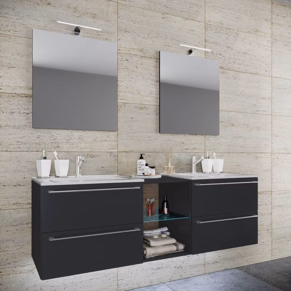 VCM Badinos XXL 3-Piece Matt Black Bathroom Set Including Vanity Unit and Mirror Cabinet – 2