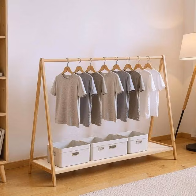 SPETLEK Foldable Bamboo Clothes Rack in Brown, Large – 1