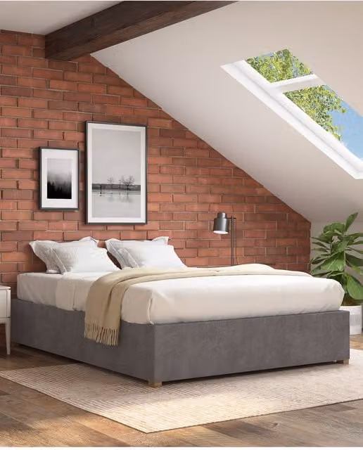 Aspire Upholstered Platform Ottoman Bed Frame in Grey Plush Velvet, Super King, W/D/H: 200 x 200 cm – 1
